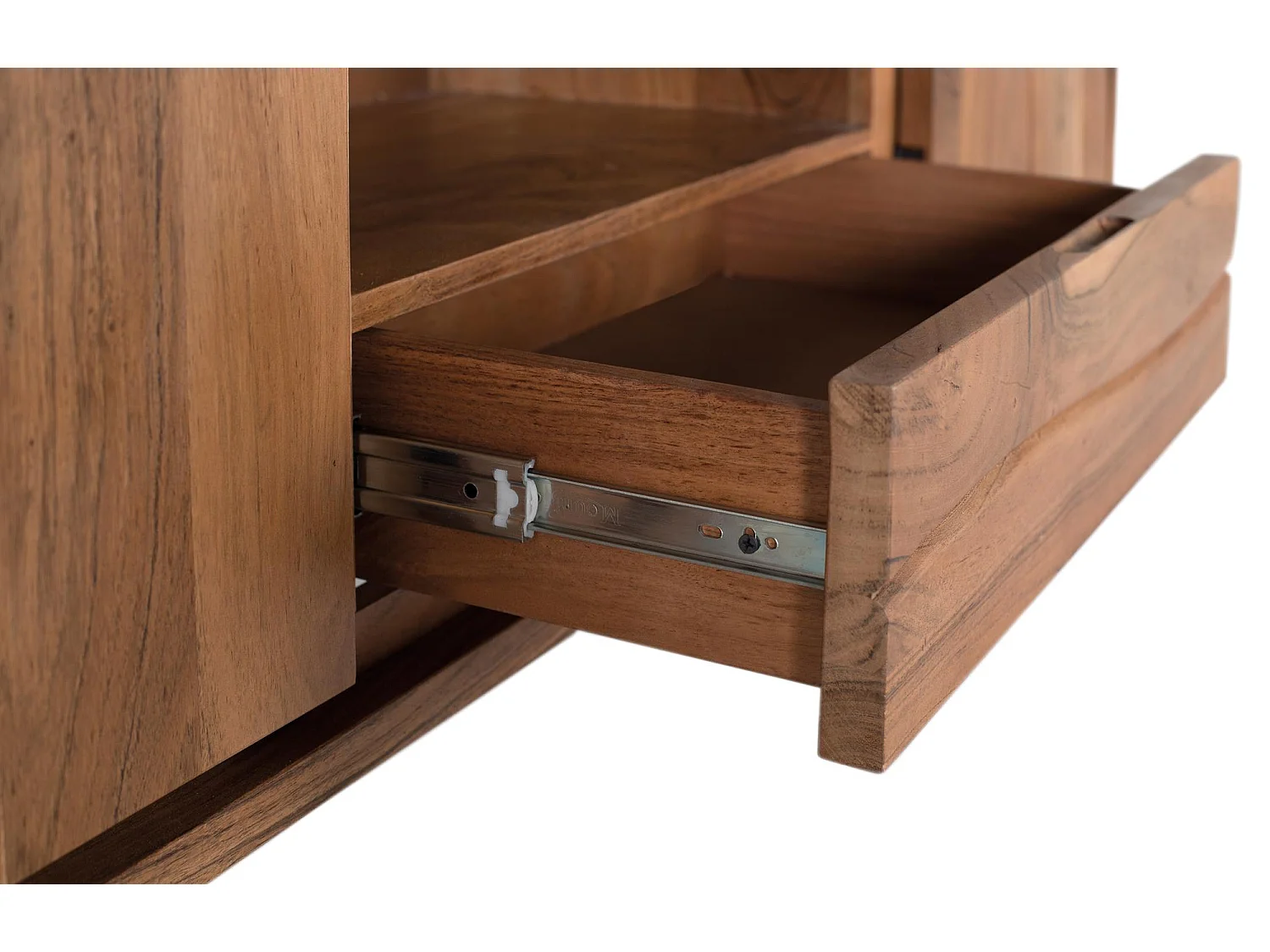 Meuble TV en bois d'acacia naturel et métal argenté