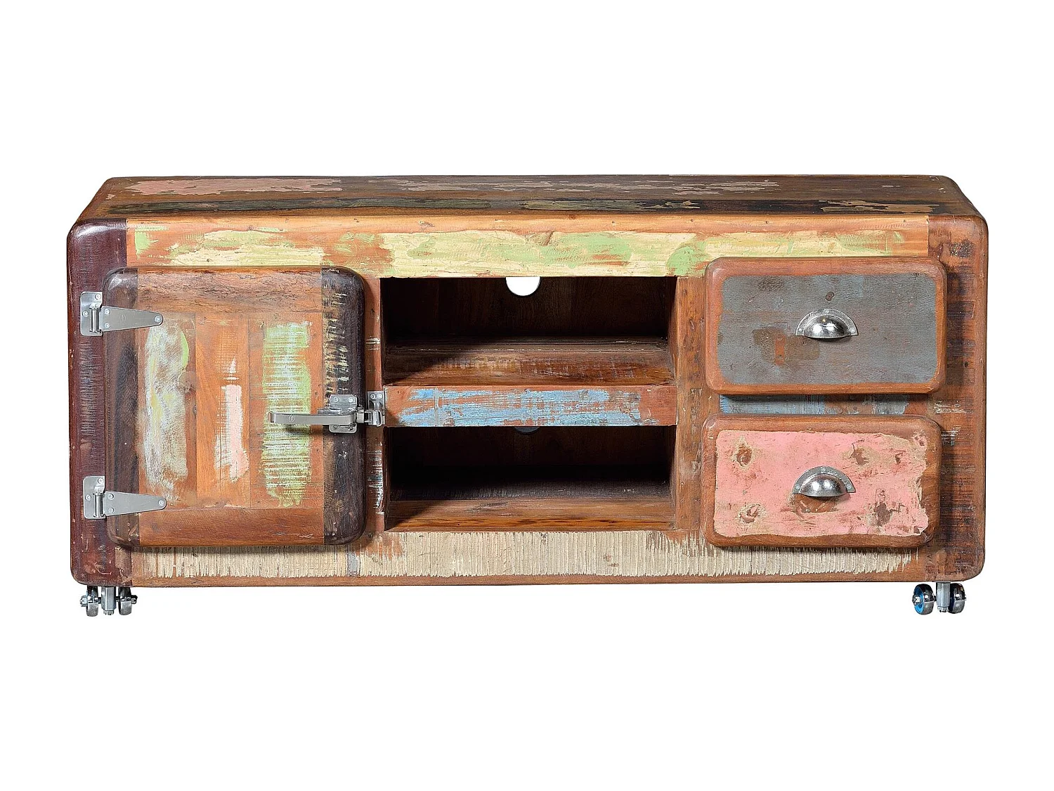 Meuble TV en bois recyclé multicolore