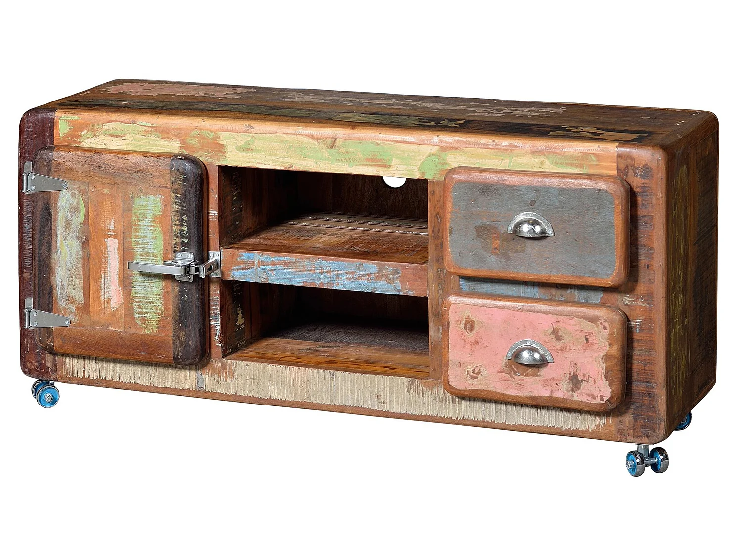 Meuble TV en bois recyclé 135 cm, style industriel vintage - 56 x 135 x 40