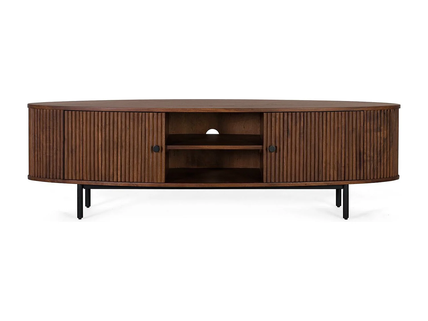 Meuble TV avec 2 portes fabriqué à la main en bois d'acacia