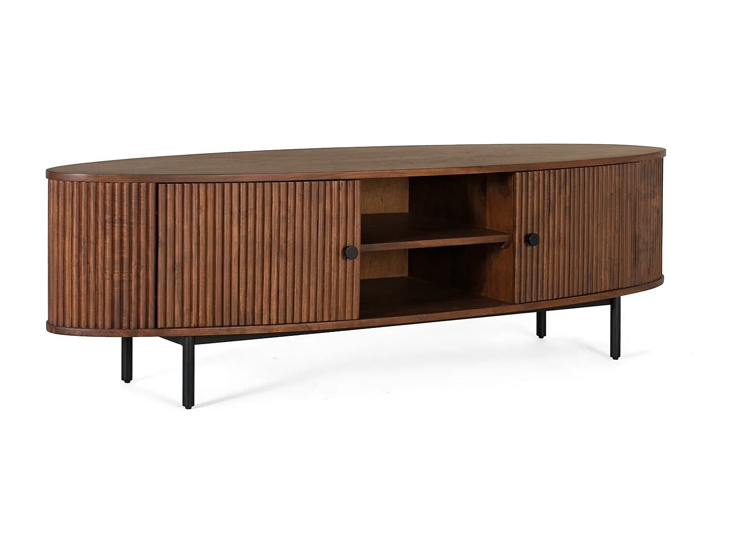 Meuble TV avec 2 portes fabriqué à la main en bois d'acacia