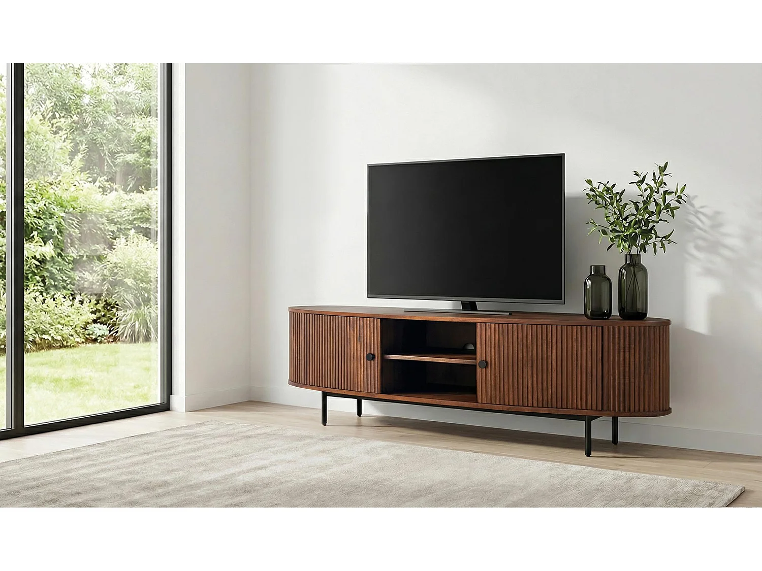 Suporte para TV em madeira de acácia, 170 cm, estilo rústico moderno - 50x170x48