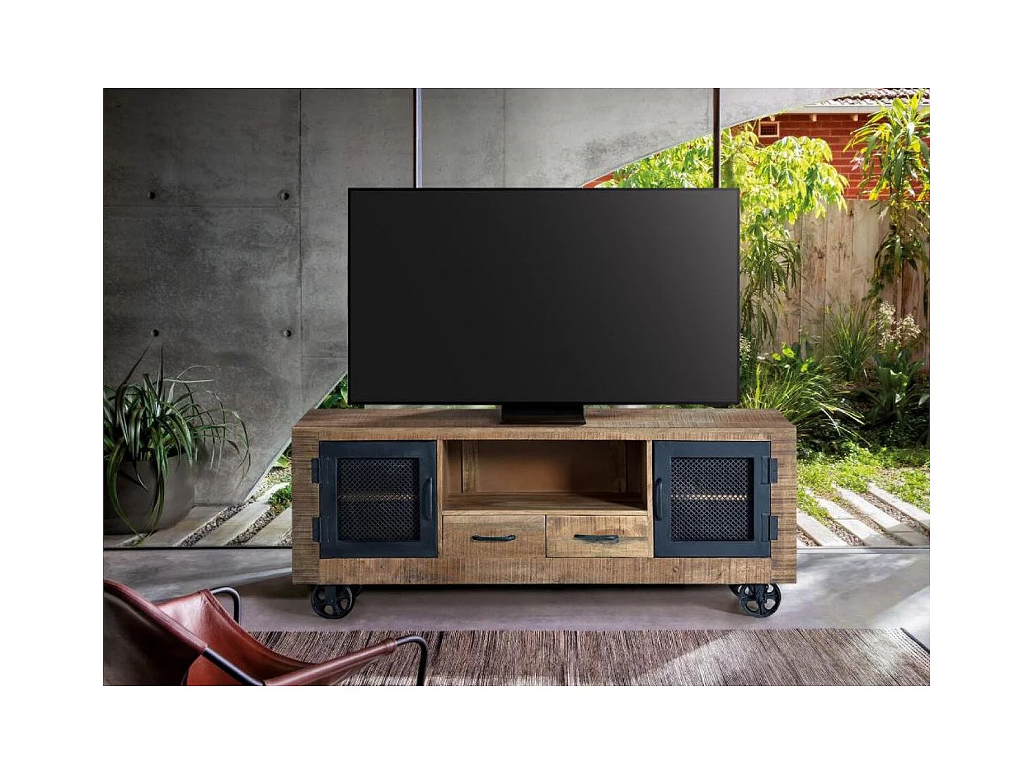 Meuble TV en bois de manguier et métal naturel