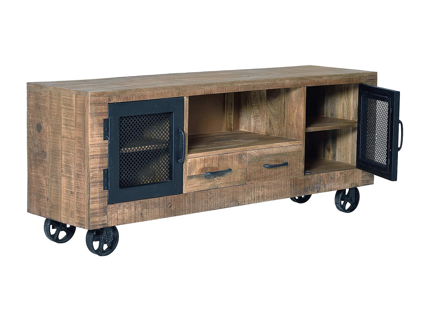 Meuble TV en bois de manguier et métal naturel