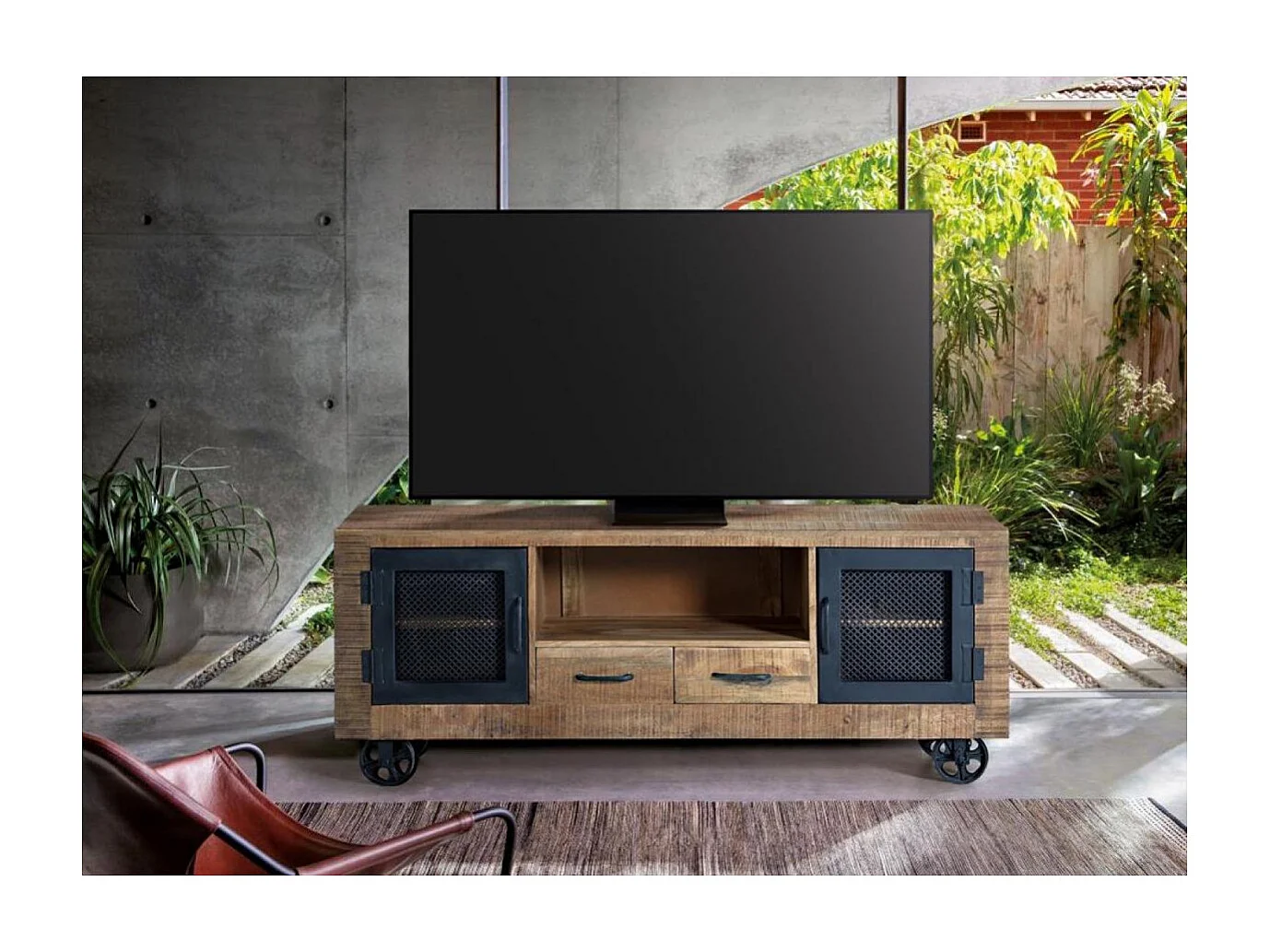 Meuble TV en bois de manguier et métal naturel