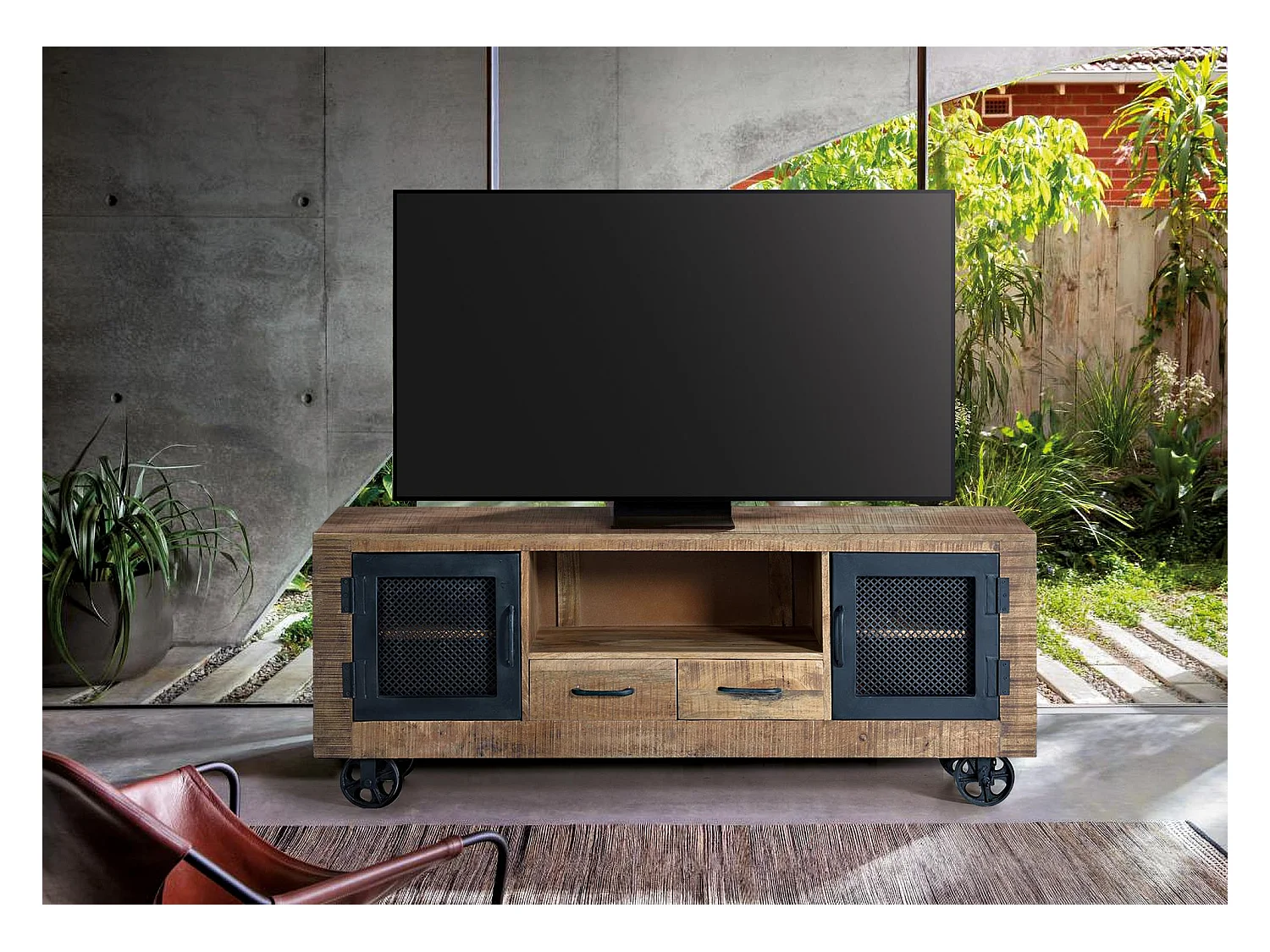 Meuble TV en bois de manguier et métal naturel