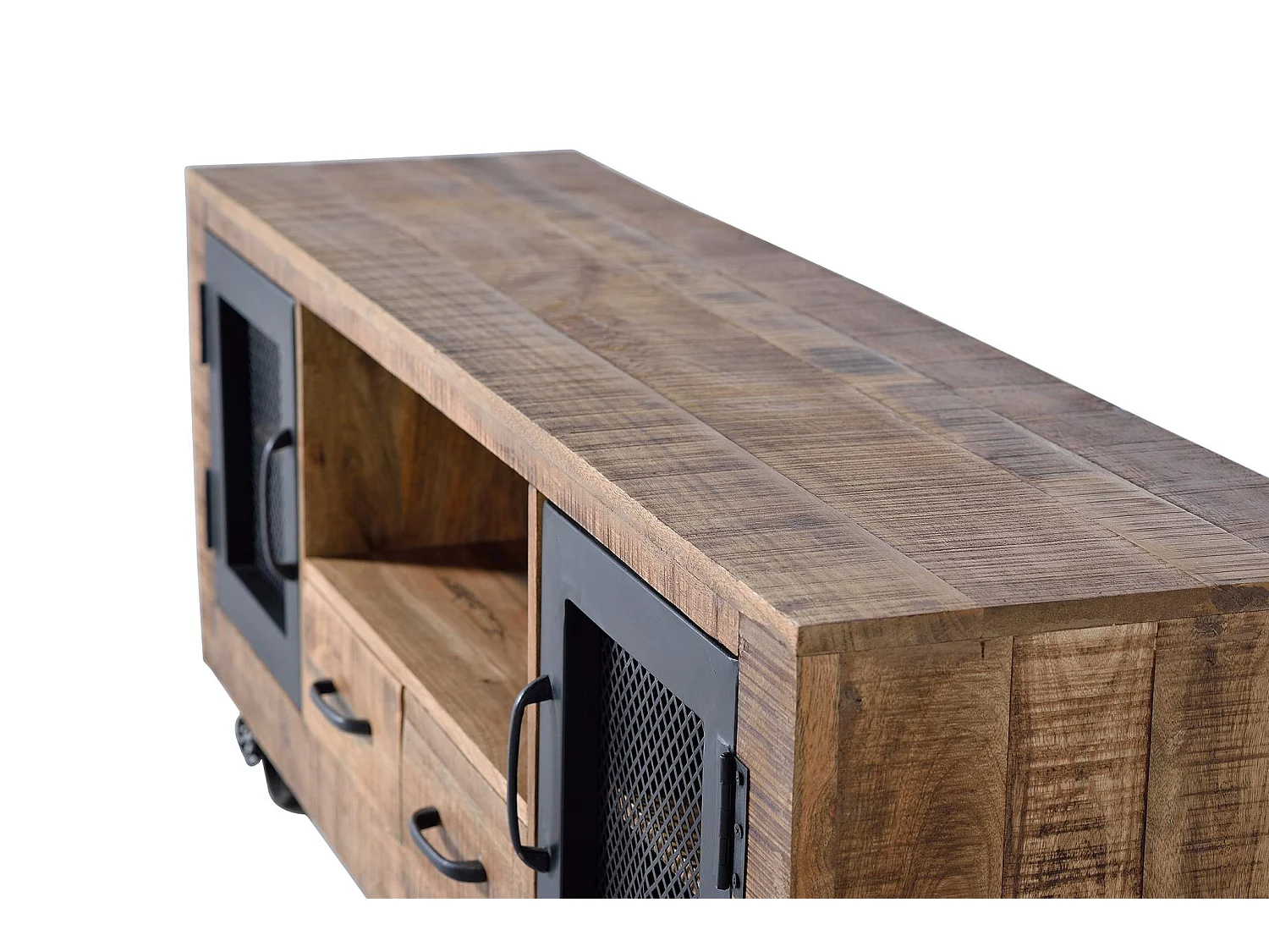 Meuble TV en bois de manguier et métal, 150 cm, style industriel moderne - 60 x 150 x 38 cm