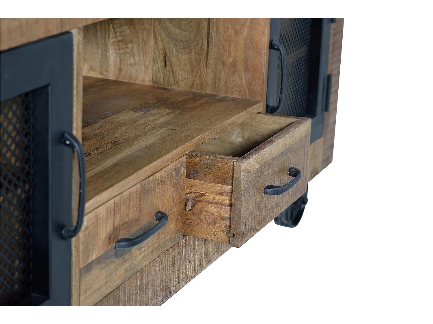 Meuble TV en bois de manguier et métal, 150 cm, style industriel moderne - 60 x 150 x 38 cm