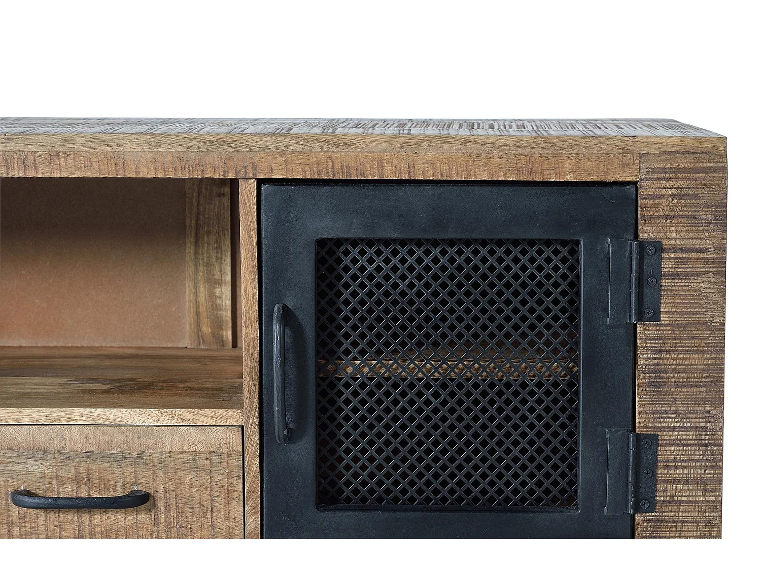 Meuble TV en bois de manguier et métal, 150 cm, style industriel moderne - 60 x 150 x 38 cm