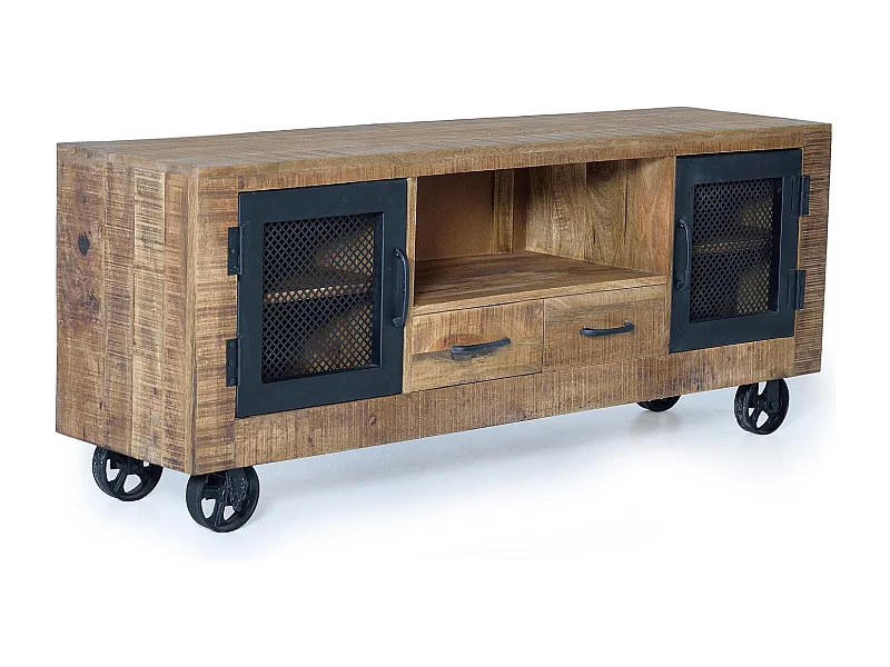 Meuble TV en bois de manguier et métal naturel