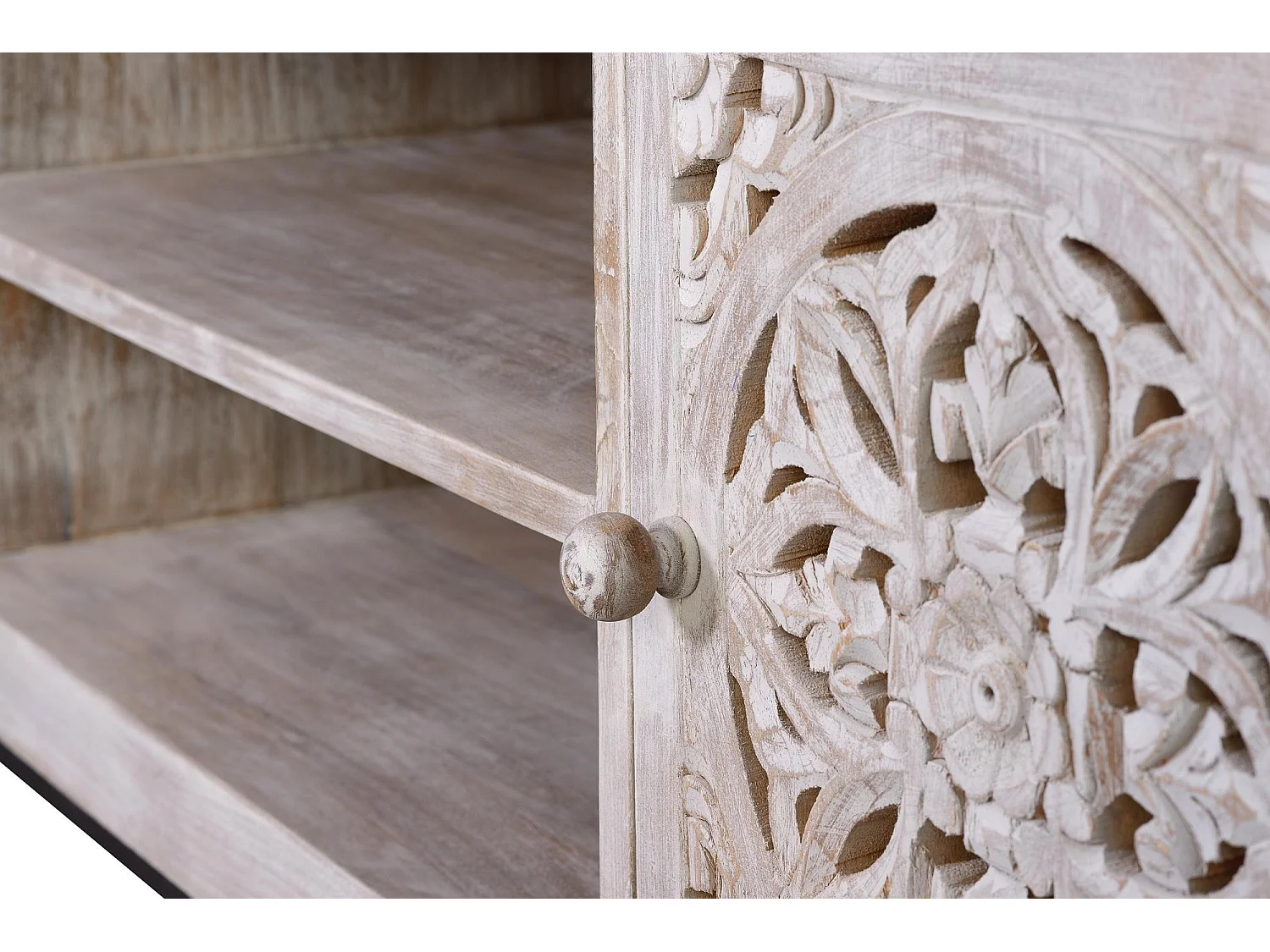 Meuble TV manguier et pieds métal blanc vieilli