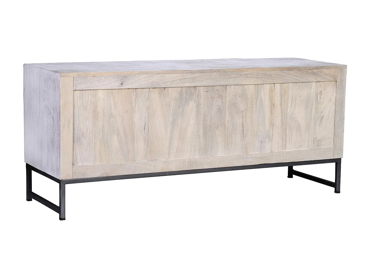 Meuble TV manguier et pieds métal blanc vieilli