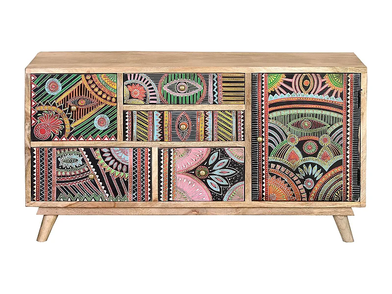 Commode en manguier naturel et multicolore