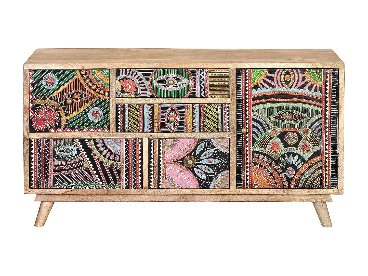 Commode en manguier naturel et multicolore