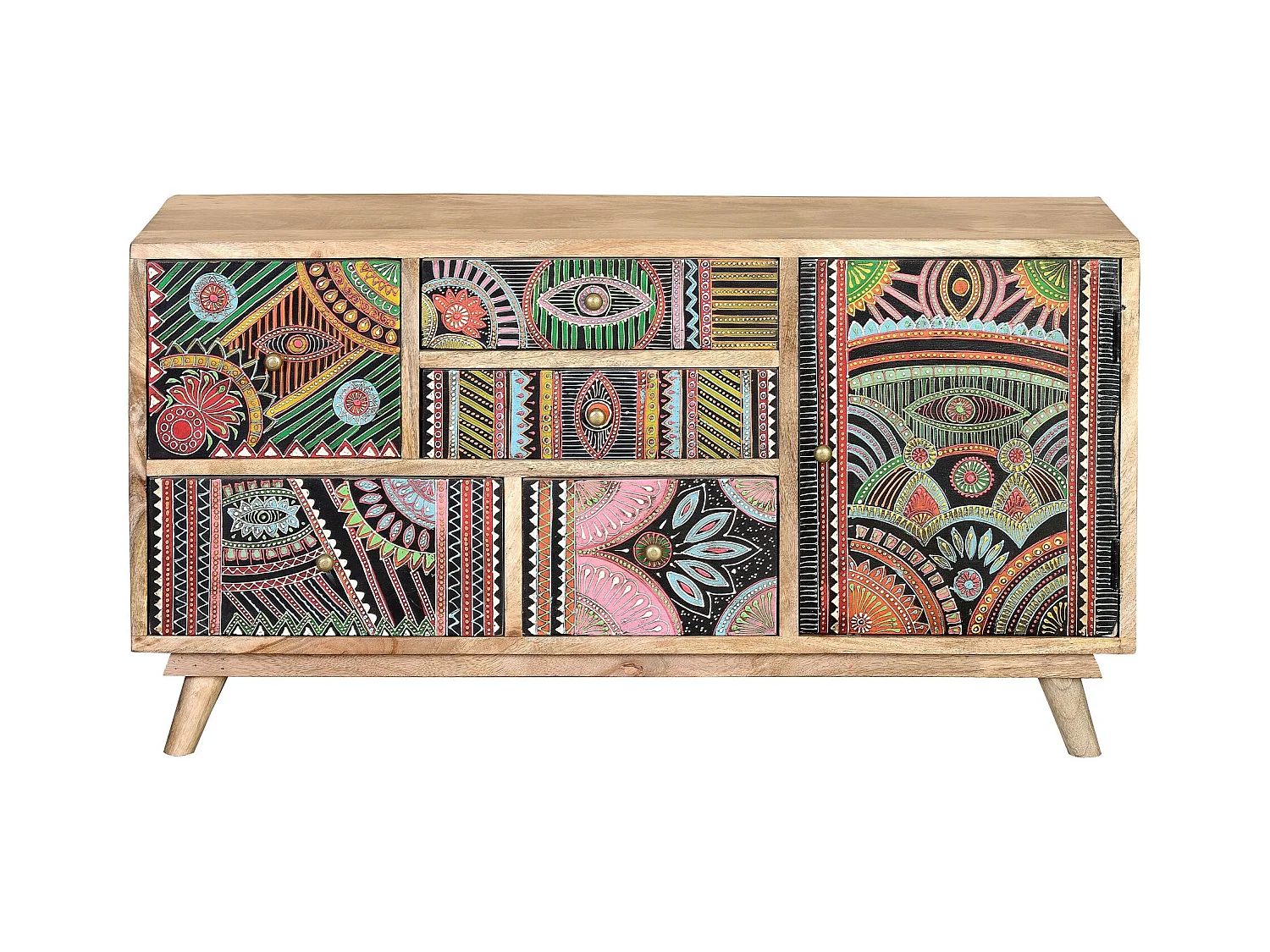 Commode en manguier naturel et multicolore