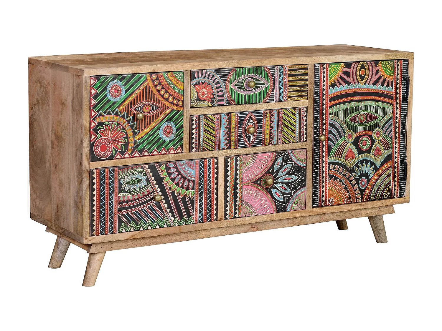 Commode en manguier naturel et multicolore