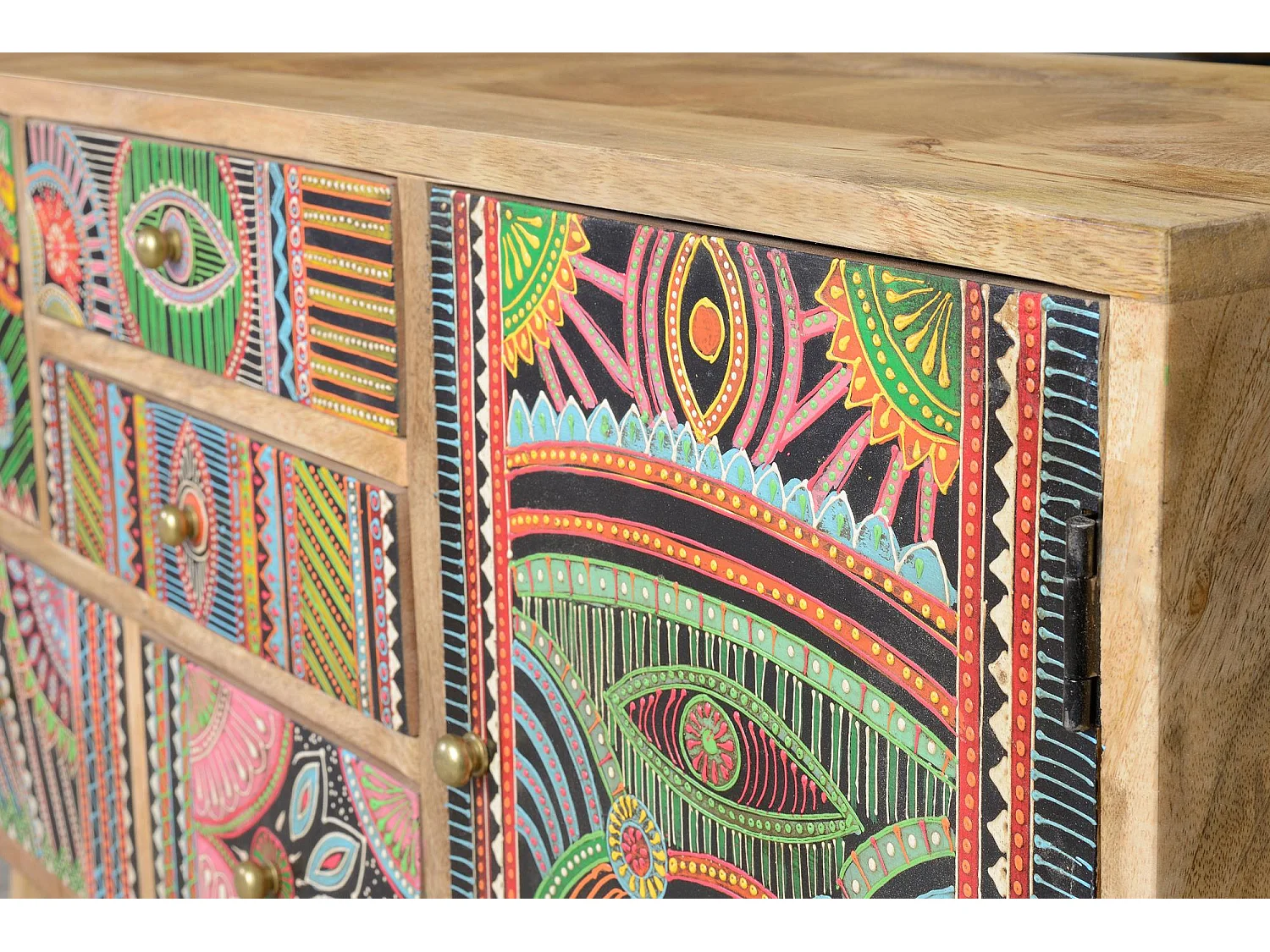 Commode en manguier naturel et multicolore