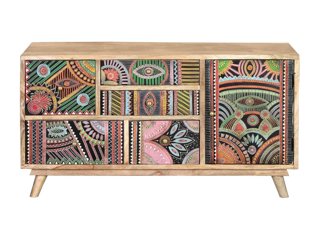 Cómoda madera de mango color natural y multicolor Multicolor.Giner y Colomer 55x32x100