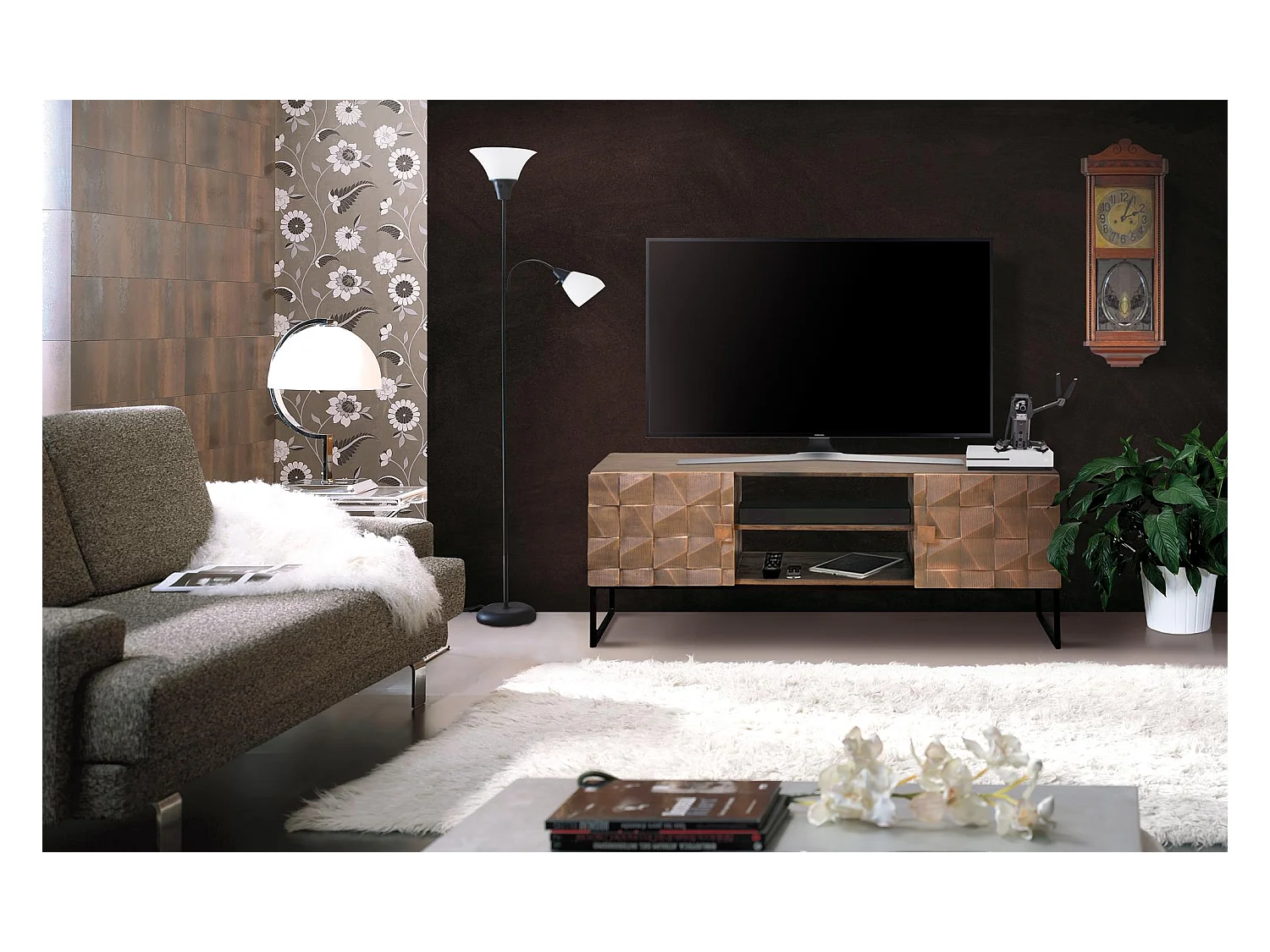 Meuble TV en manguier et bronze marron foncé