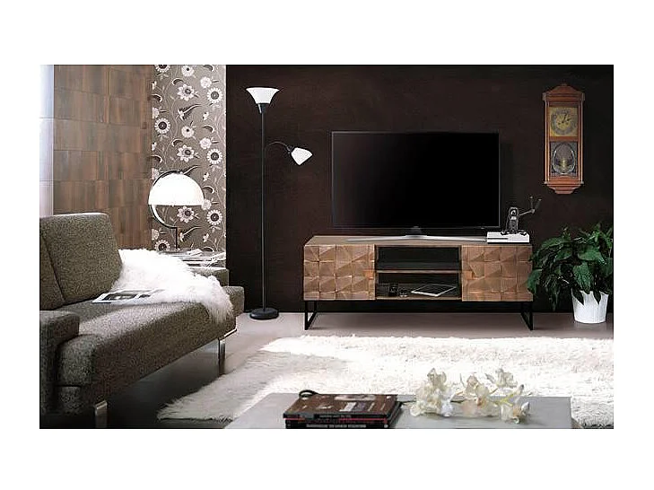 Meuble TV en manguier et bronze marron foncé