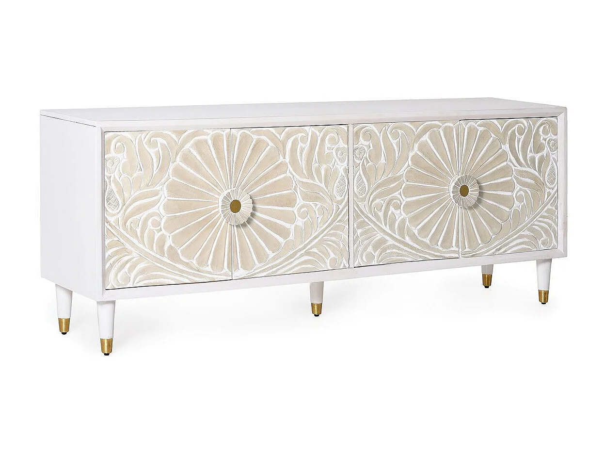 TV-meubel in wit manguier met gouden accenten