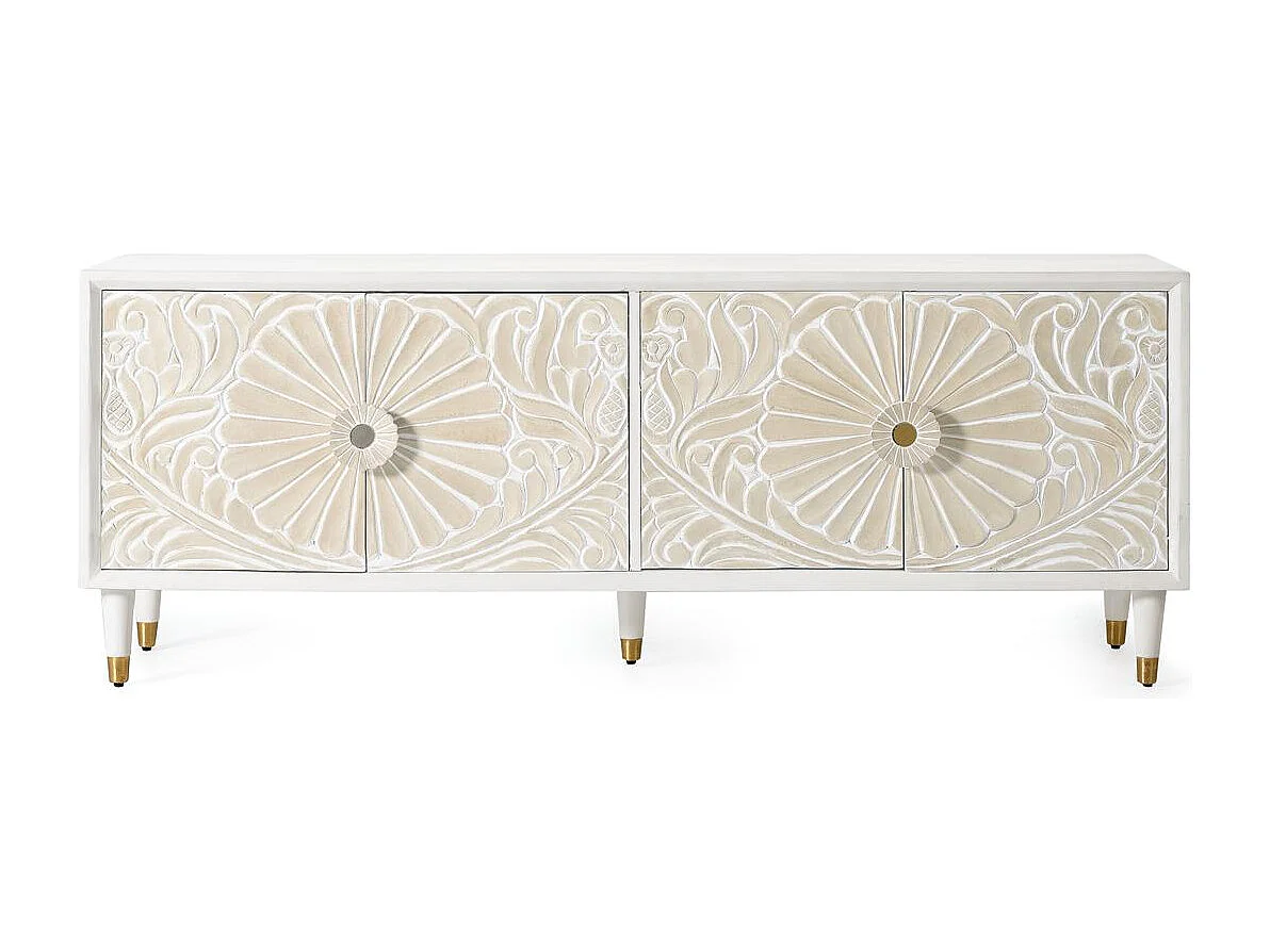 TV-meubel in wit manguier met gouden accenten