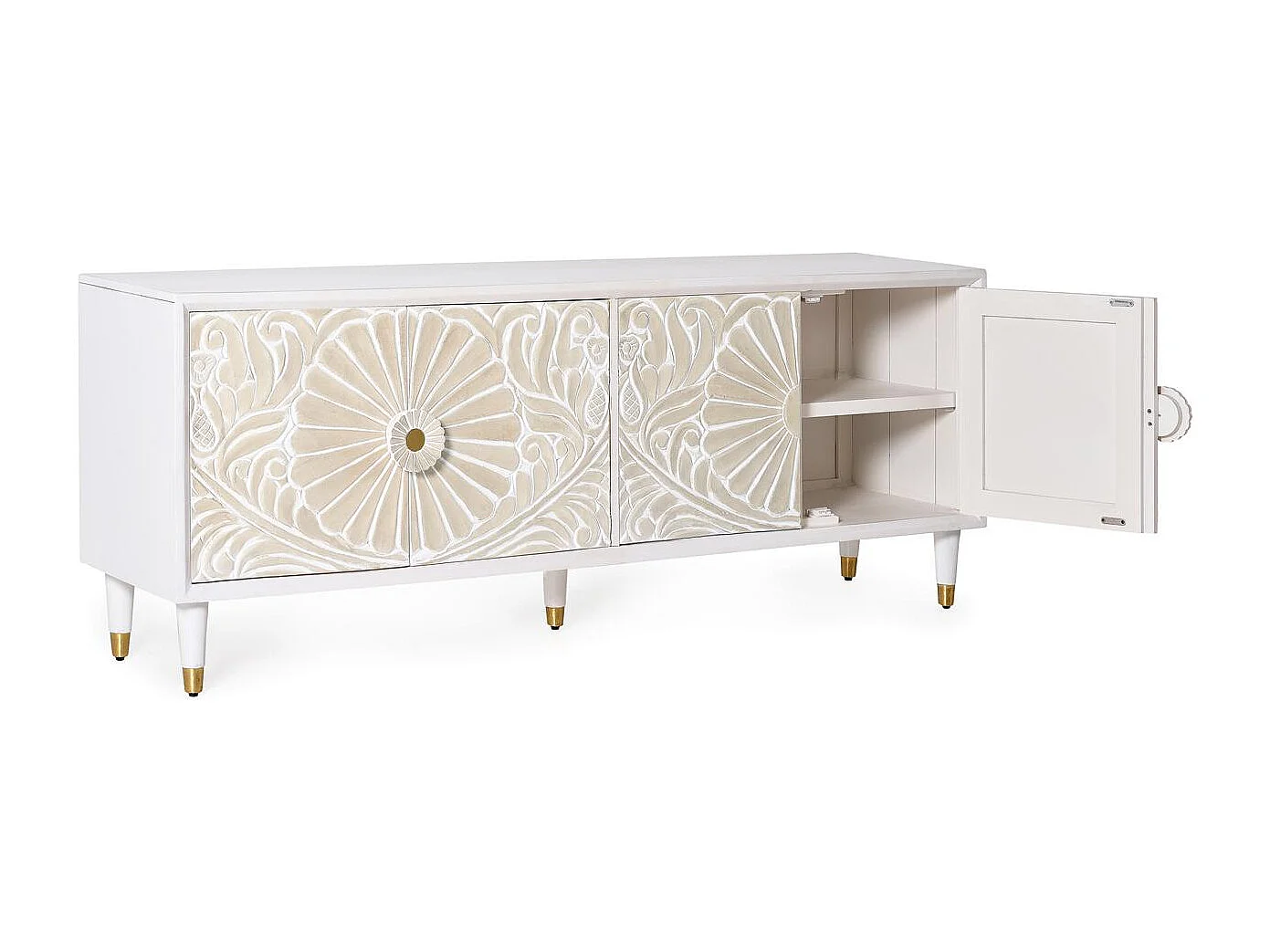 TV-meubel in wit manguier met gouden accenten