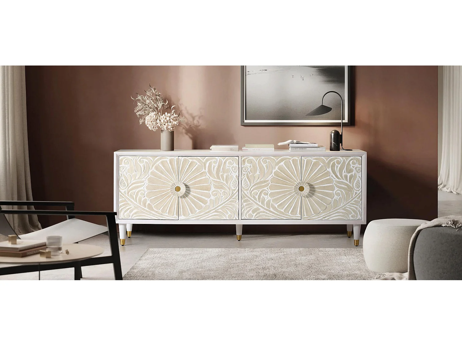 Mueble TV de Madera de Mango 170 Cm Estilo Mediterráneo Moderno-65x170x40