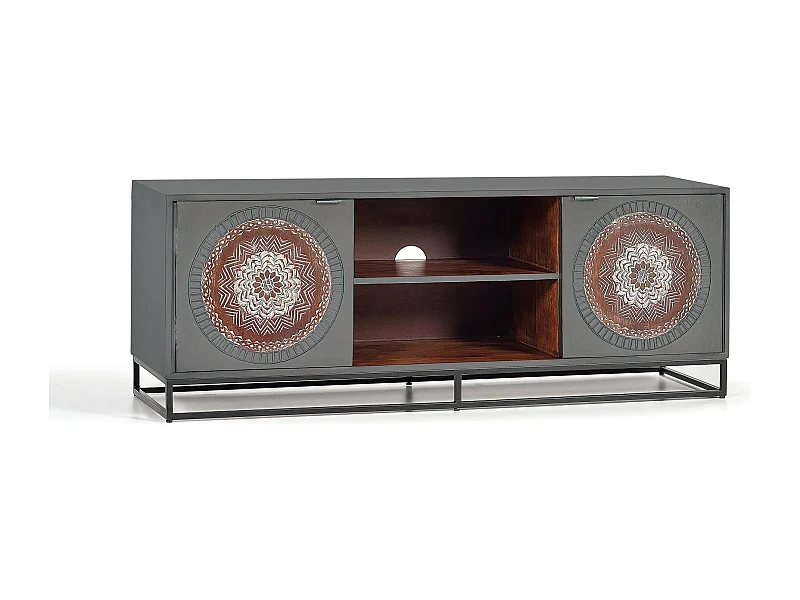 Meuble TV en manguier et pieds en métal gris et marron