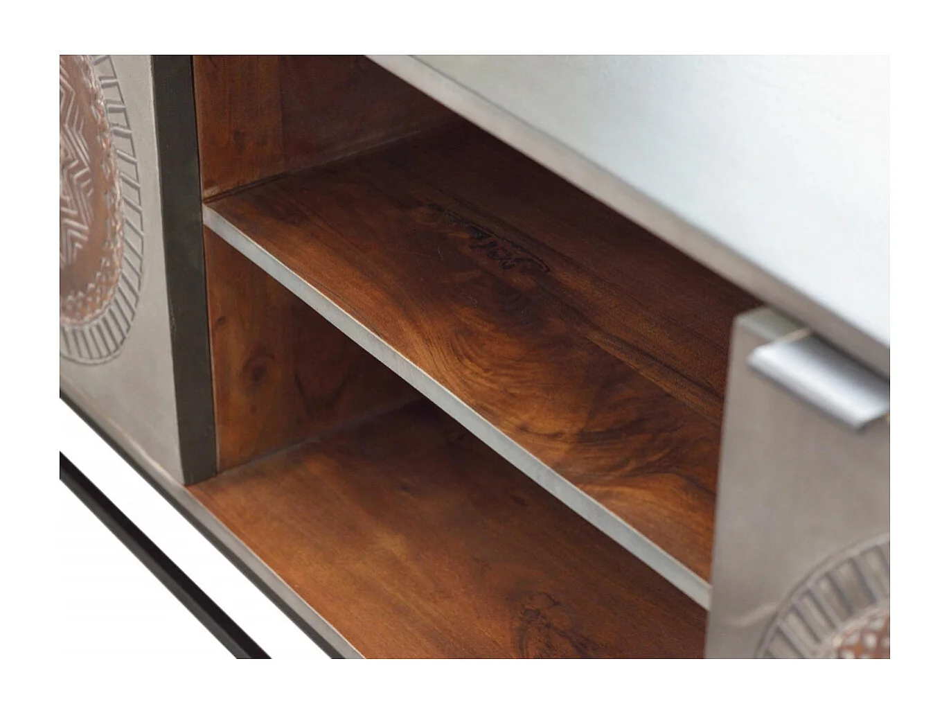 Meuble TV en manguier et pieds en métal gris et marron