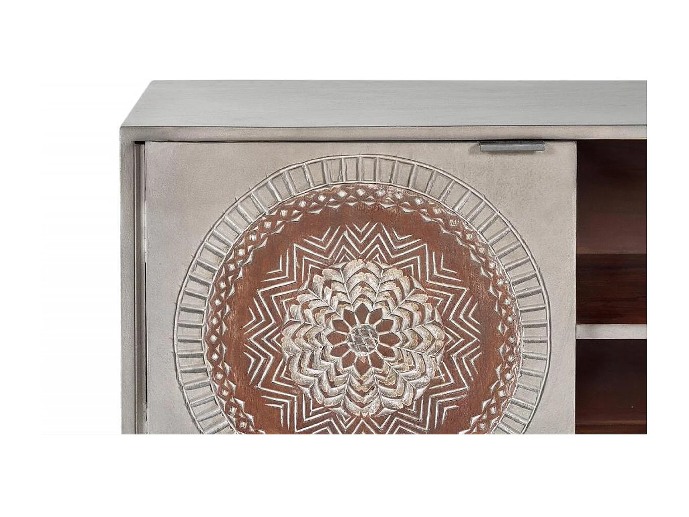 Meuble TV en manguier et pieds en métal gris et marron