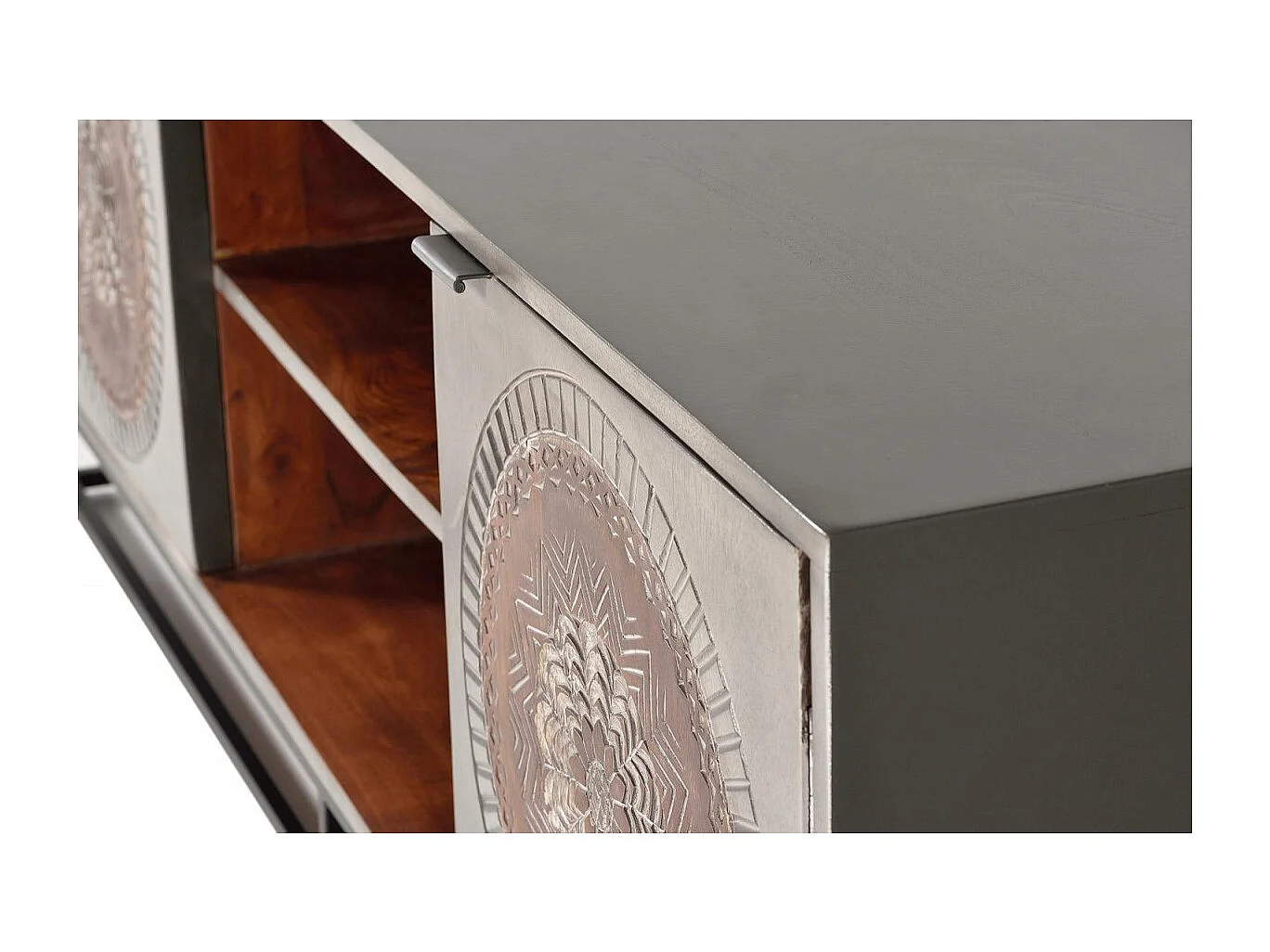 Meuble TV en manguier et pieds en métal gris et marron