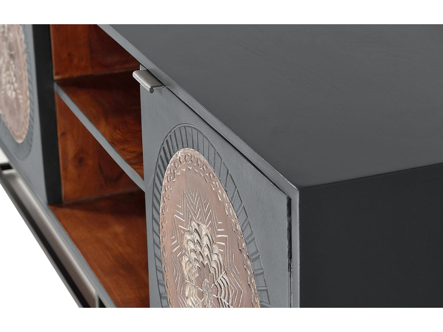 Meuble TV en bois de manguier 150 cm, style industriel ethnique contemporain - 56 x 150 x 40 cm