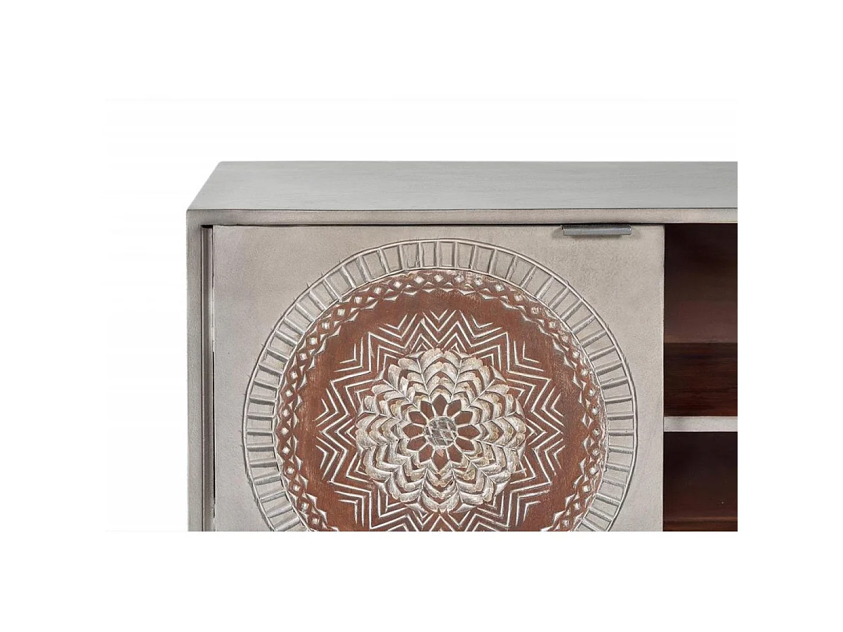 Meuble TV en bois de manguier 150 cm, style industriel ethnique contemporain - 56 x 150 x 40 cm