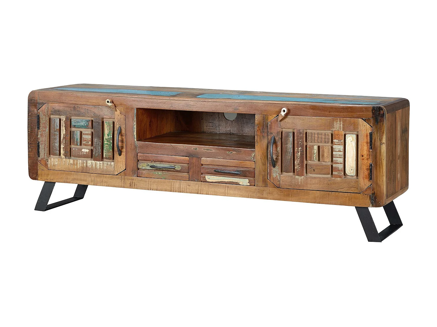 Móvel de TV exclusivo em madeira maciça reciclada MULTICOLOR.Giner y Colomer.54x40x160