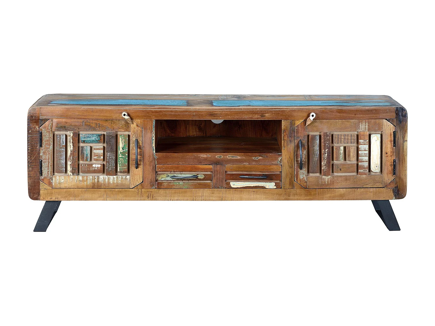 Móvel de TV exclusivo em madeira maciça reciclada MULTICOLOR.Giner y Colomer.54x40x160