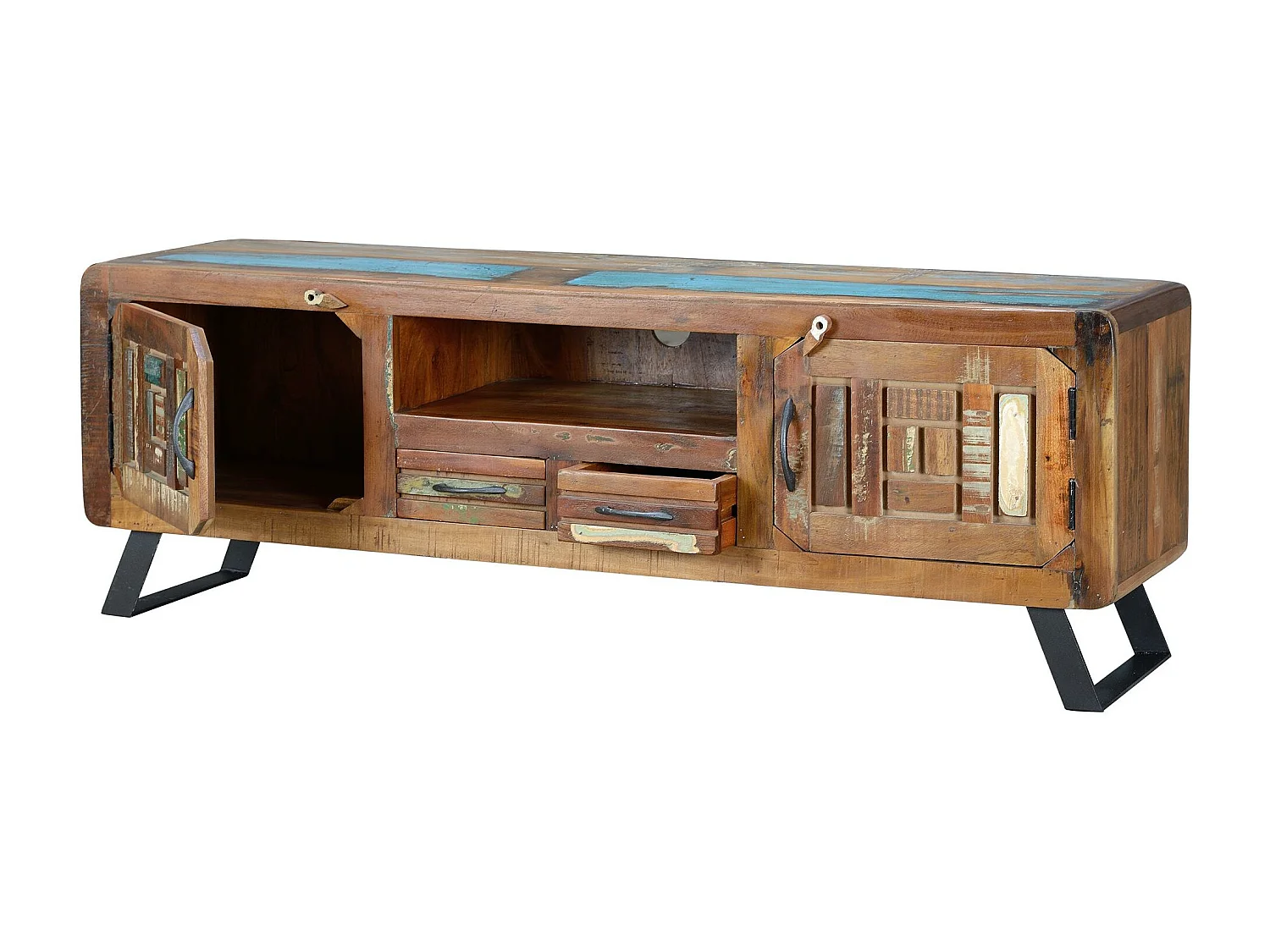 Móvel de TV exclusivo em madeira maciça reciclada MULTICOLOR.Giner y Colomer.54x40x160