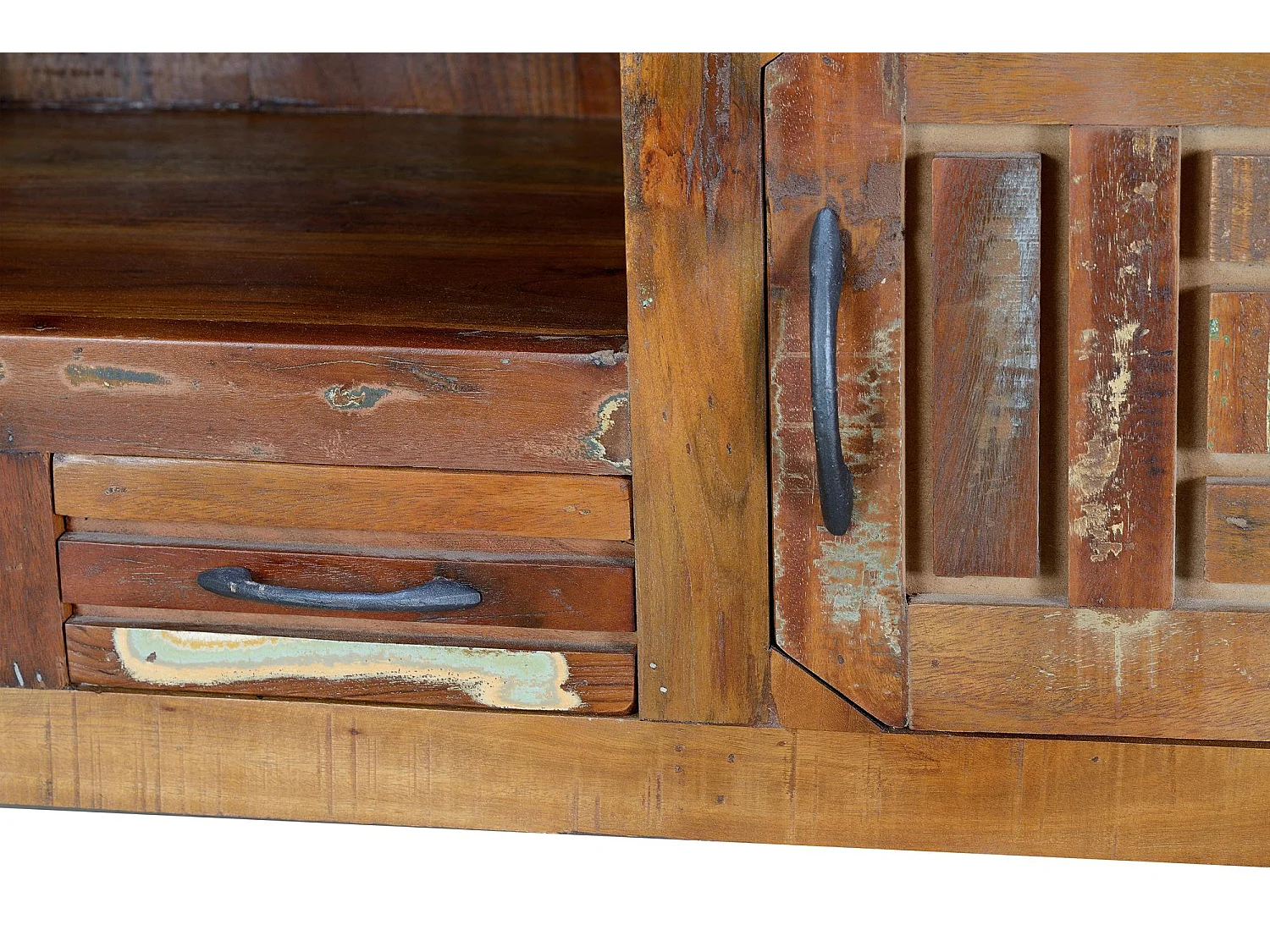 Meuble TV exclusif en bois recyclé multicolore