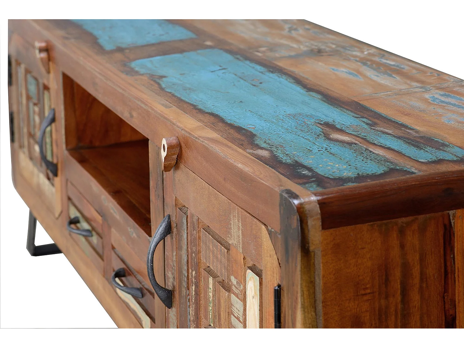 Meuble TV exclusif en bois recyclé multicolore