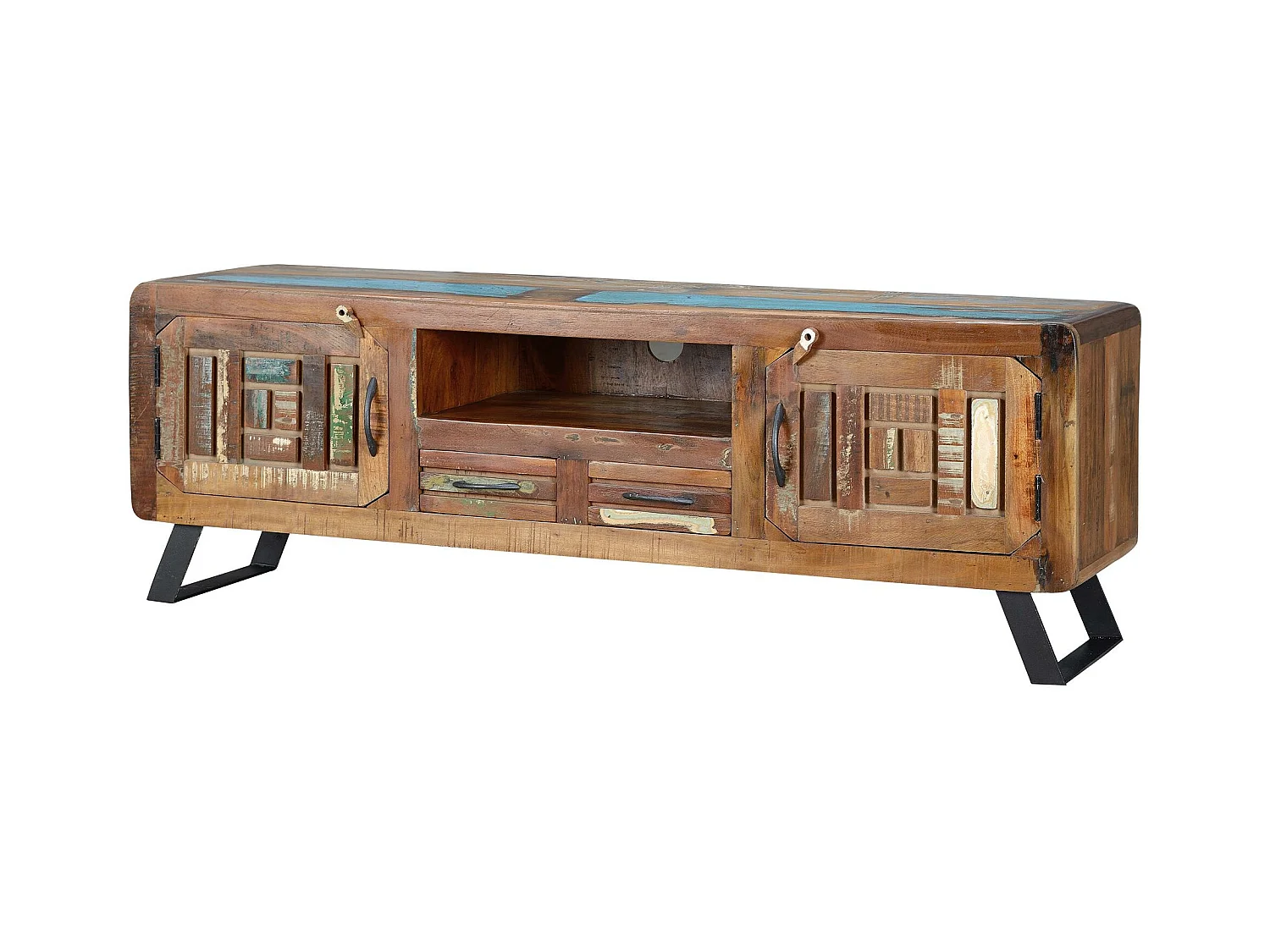 Meuble TV exclusif en bois recyclé multicolore