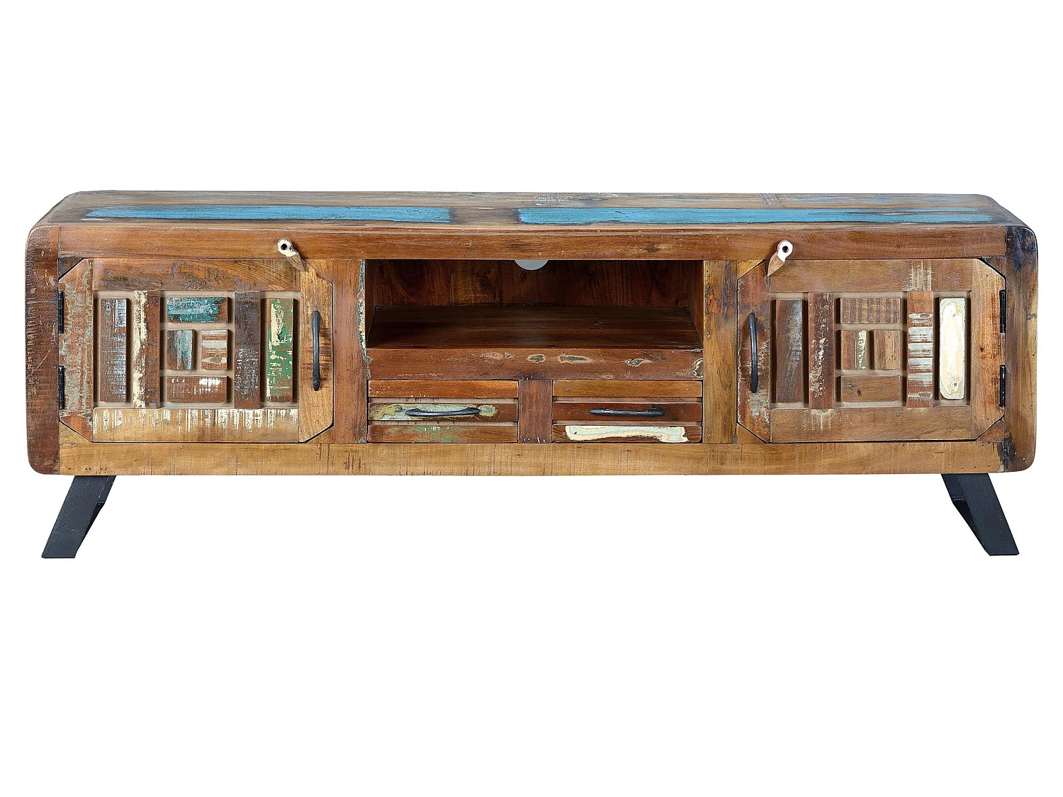 Meuble TV en bois recyclé 160 cm, style industriel vintage - 54 x 160 x 40 cm