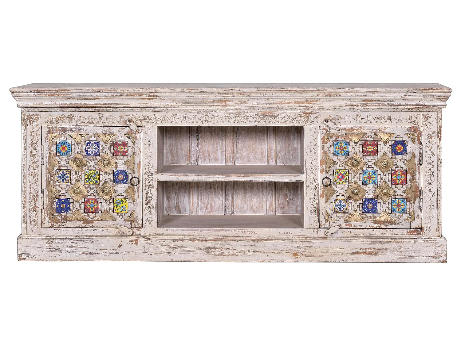 TV-Schrank aus Holz mit Keramikdetails