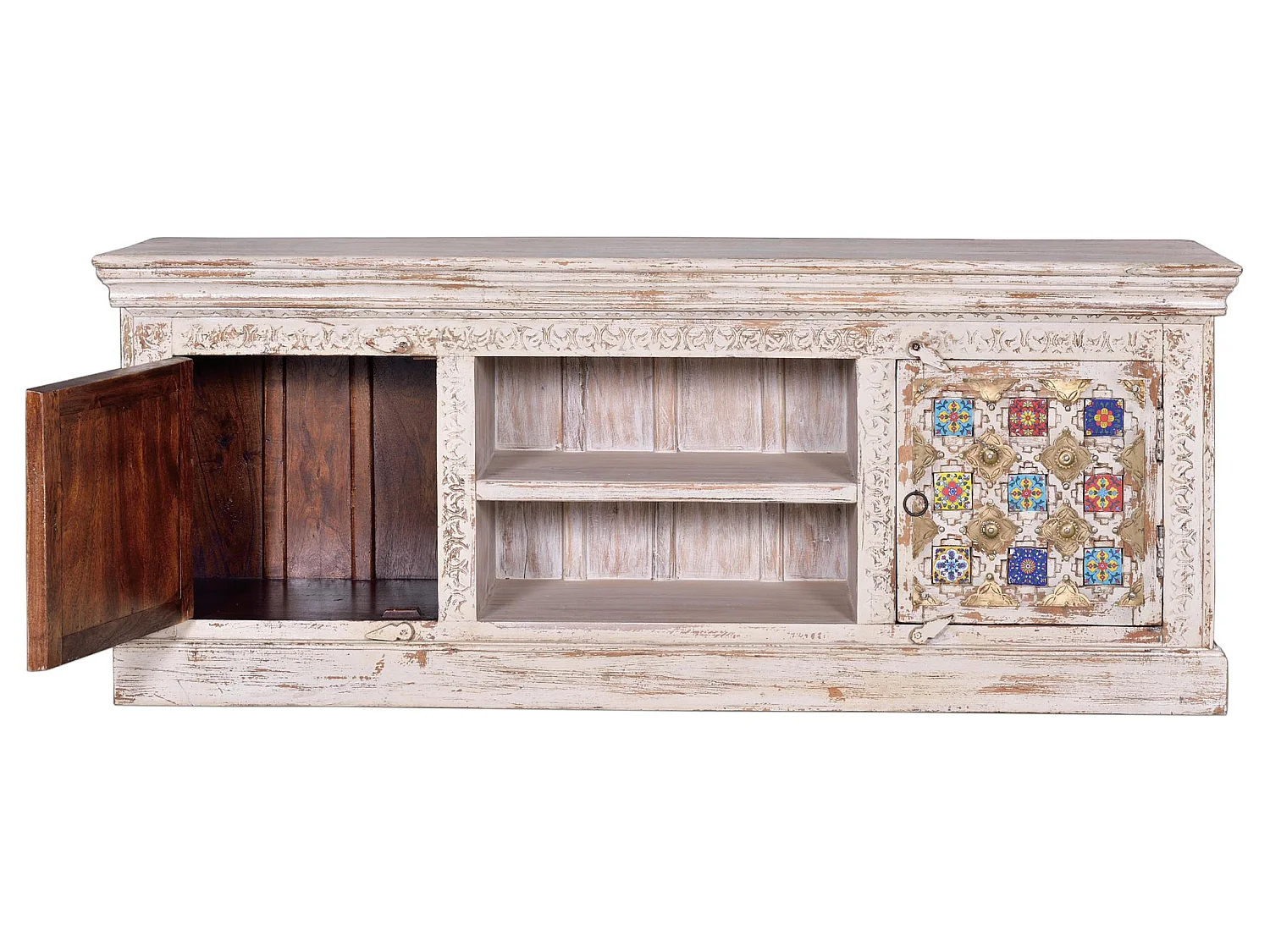 TV-Schrank aus Holz mit Keramikdetails