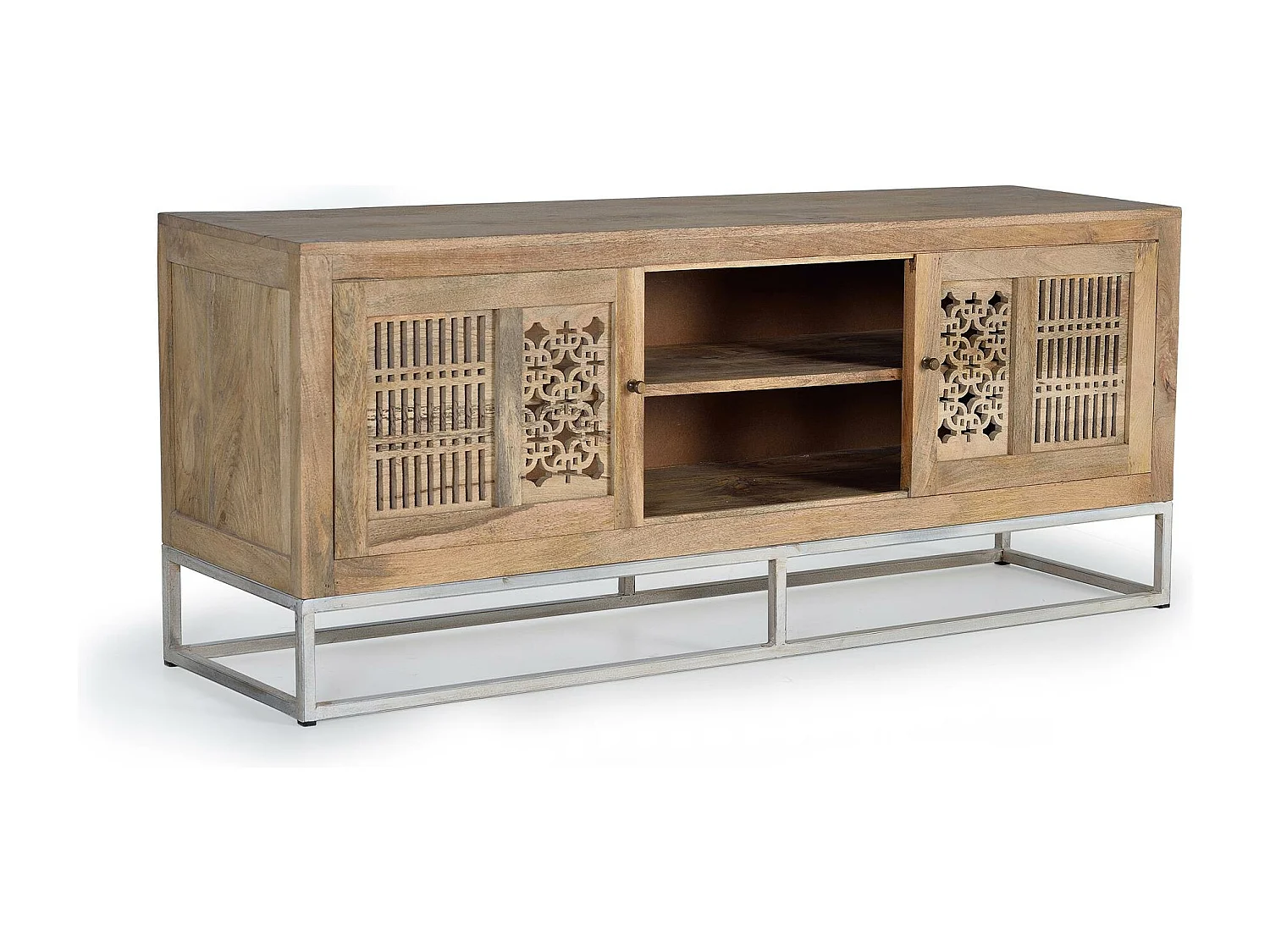 Mueble TV en madera de mango y patas de metal color natural Marrón.Giner y Colomer 65x40x160