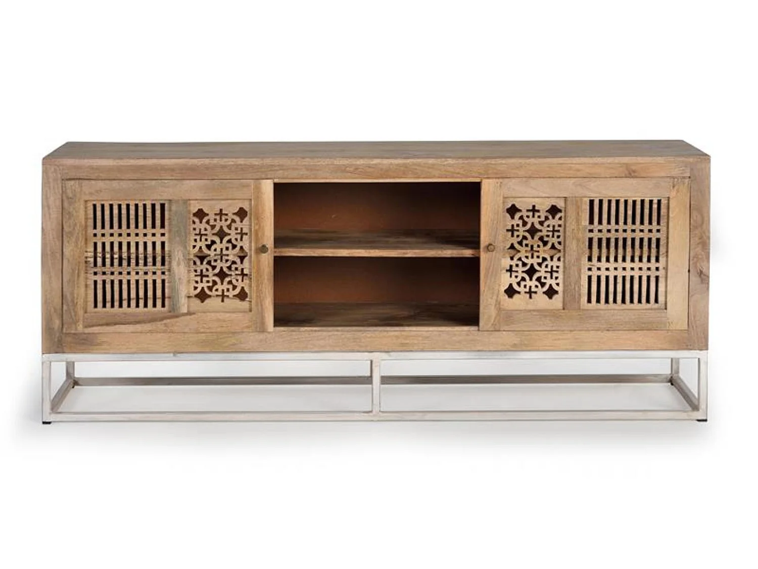 Meuble TV en bois de manguier sculpté style bohème 160 cm - 65 x 160 x 40