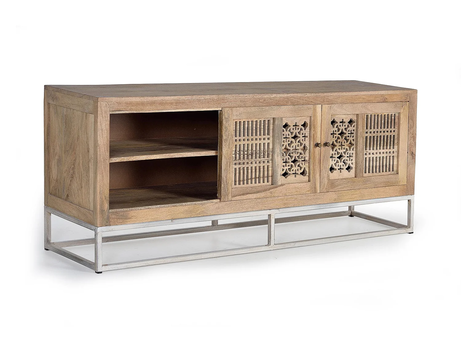 Meuble TV en bois de manguier sculpté style bohème 160 cm - 65 x 160 x 40
