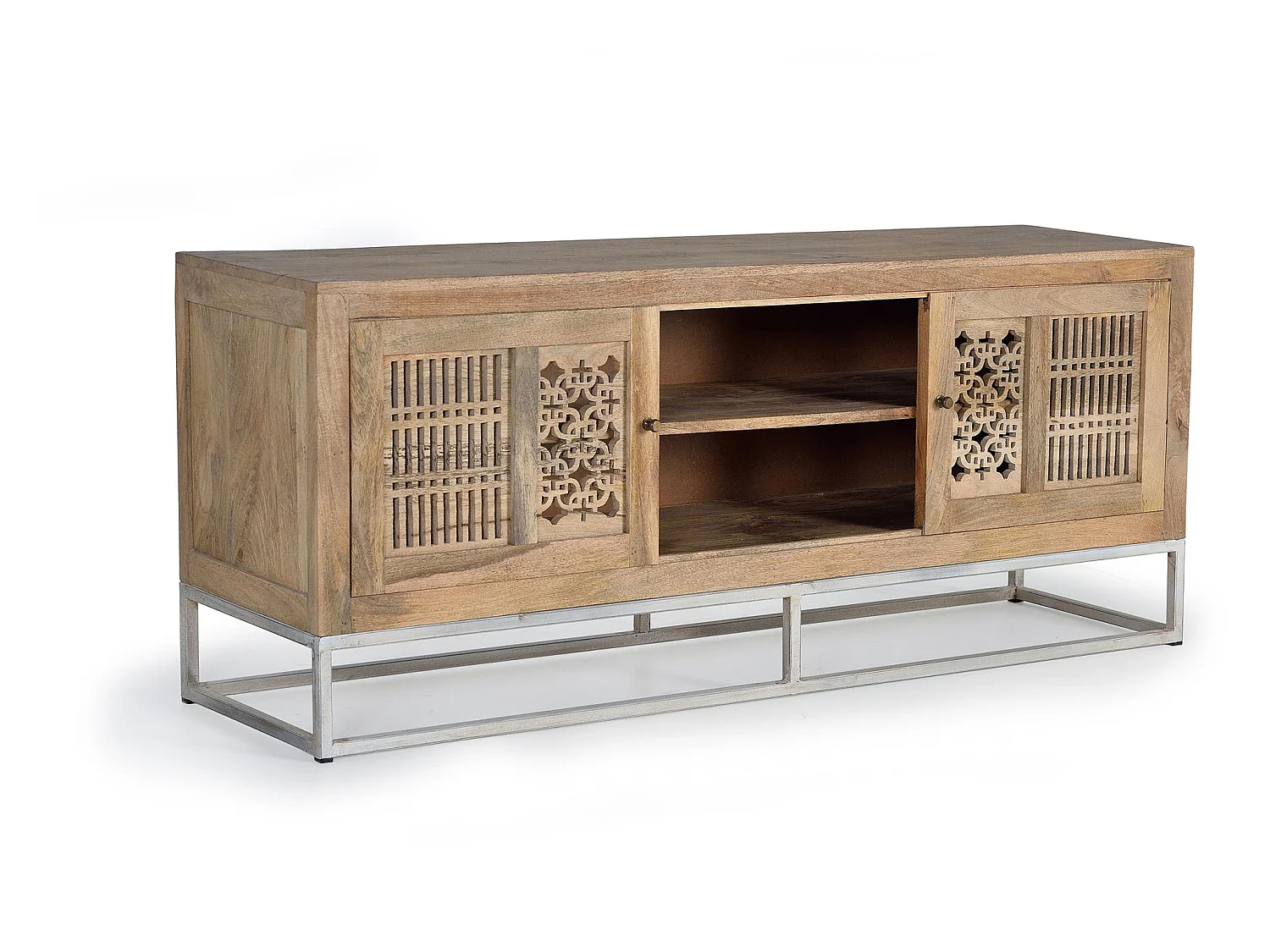 Meuble TV en bois de manguier sculpté style bohème 160 cm - 65 x 160 x 40