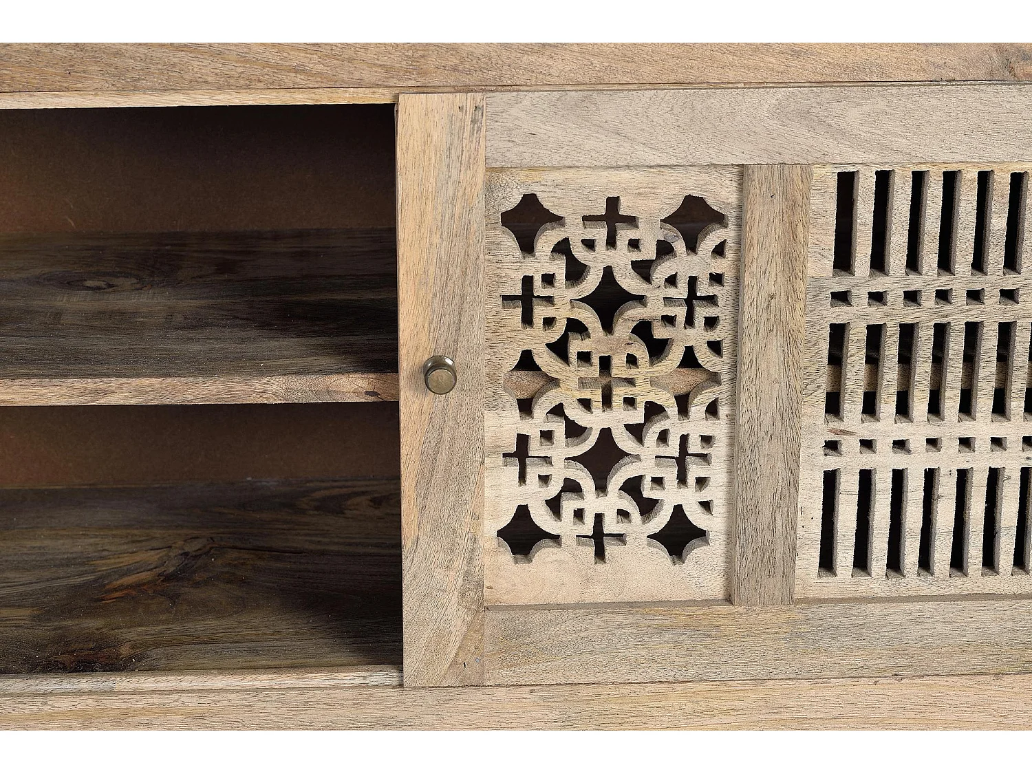 Meuble TV en bois de manguier sculpté style bohème 160 cm - 65 x 160 x 40