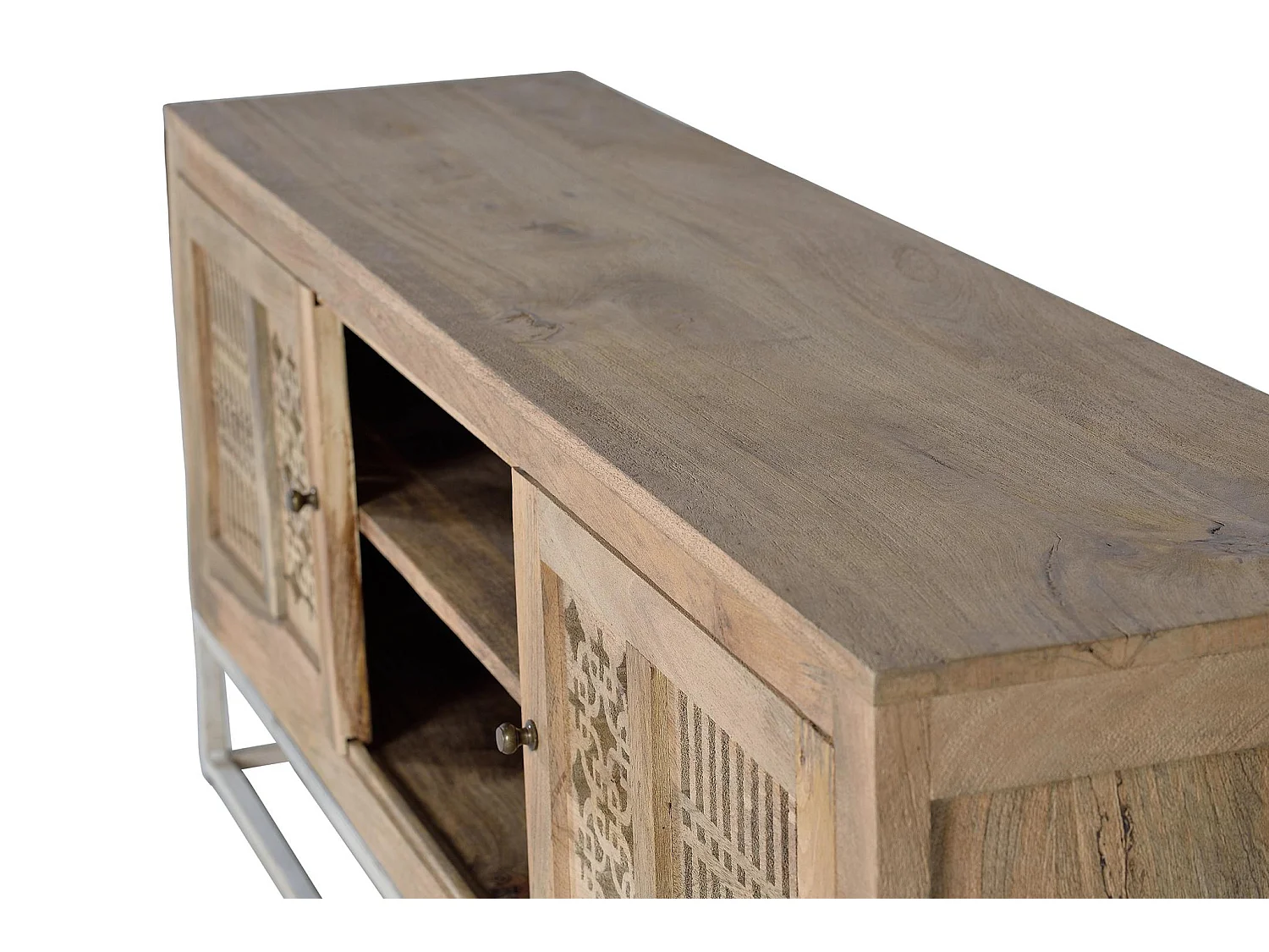 Meuble TV en bois de manguier sculpté style bohème 160 cm - 65 x 160 x 40