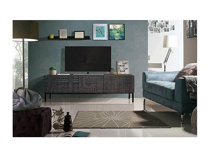 Meuble TV en bois de manguier et pieds en métal